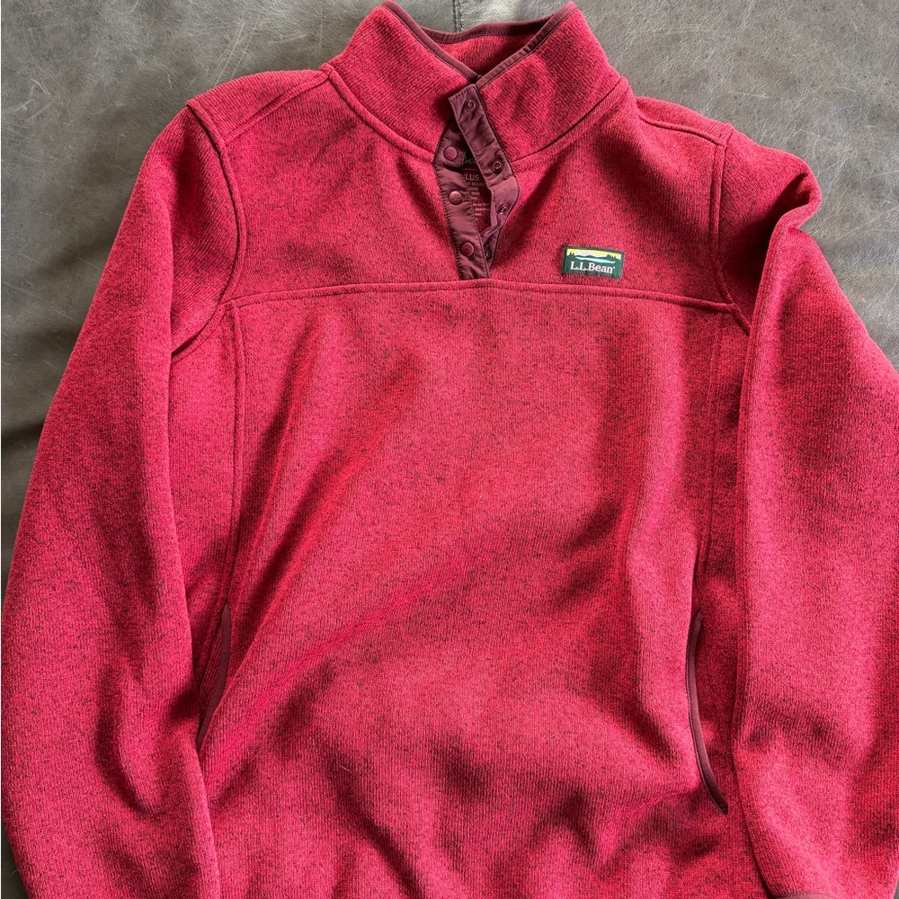 L.L. Bean Women’s 1X Plus Fleece Snap Pullover Red Berry Outdoor Jacket